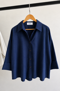 Navy Blue Boxfit Linen Shirt