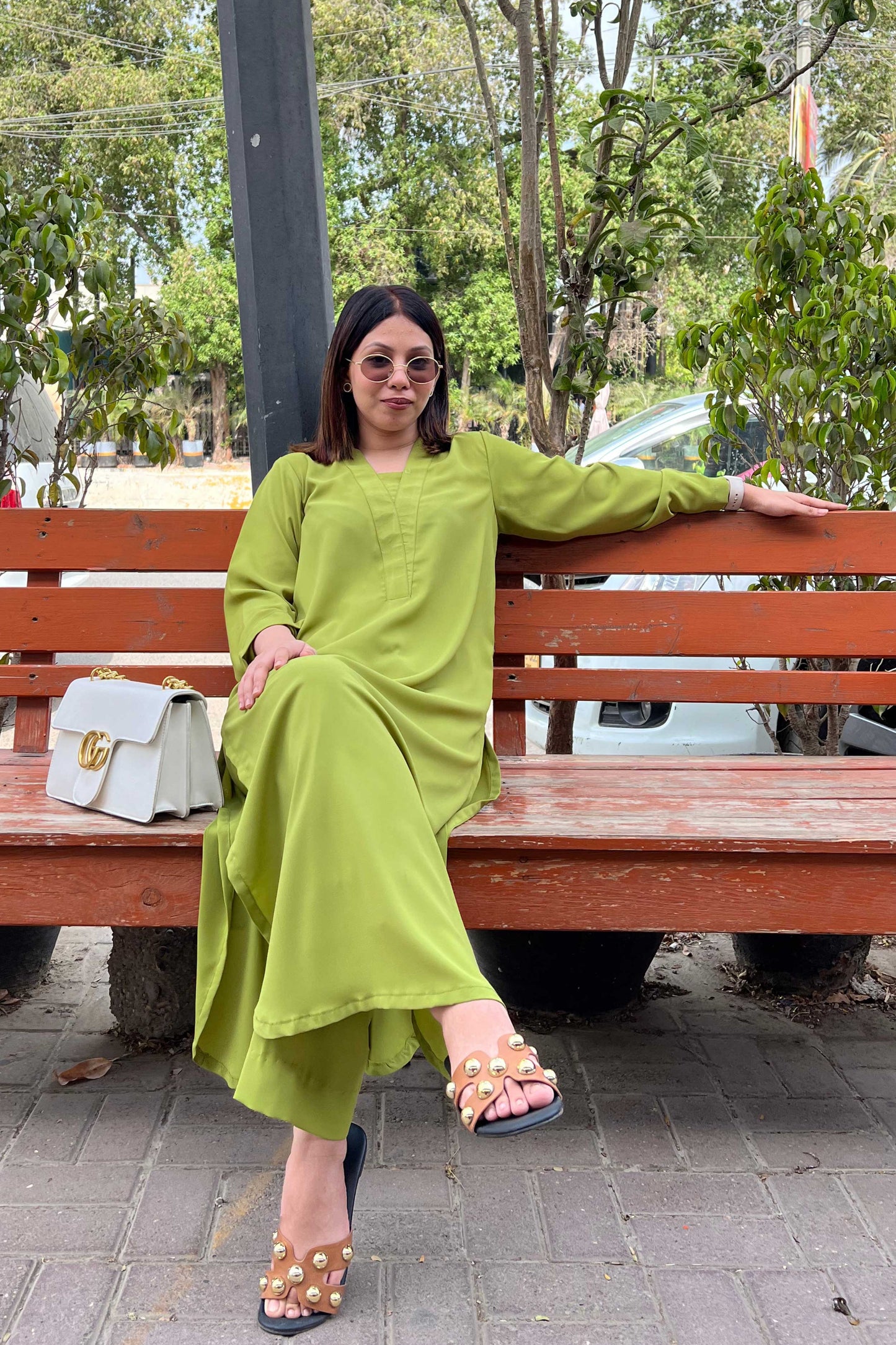 Parrot Green V-neck Set