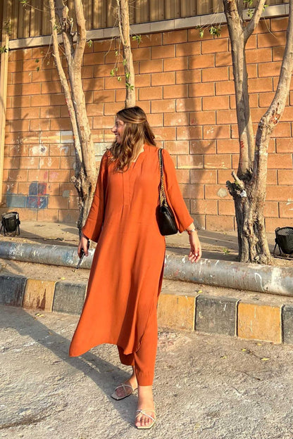 Orange V-neck Set