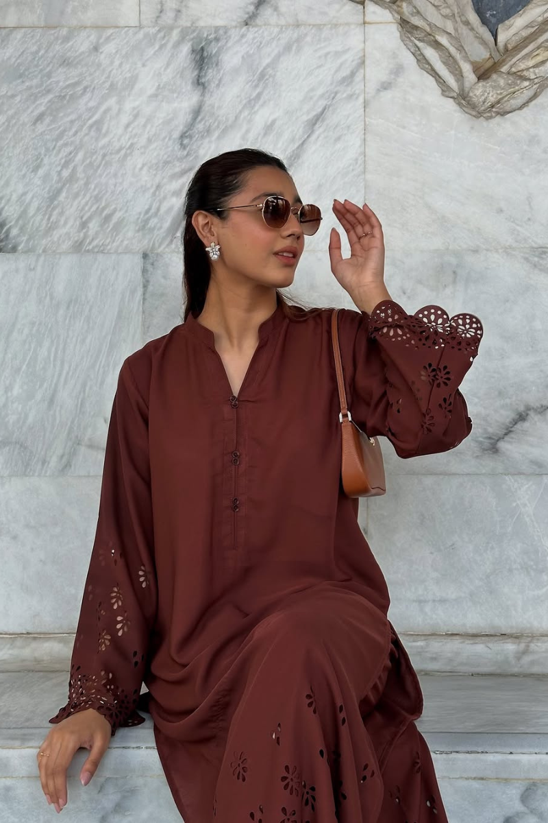 Chocolate Brown Cutwork Set