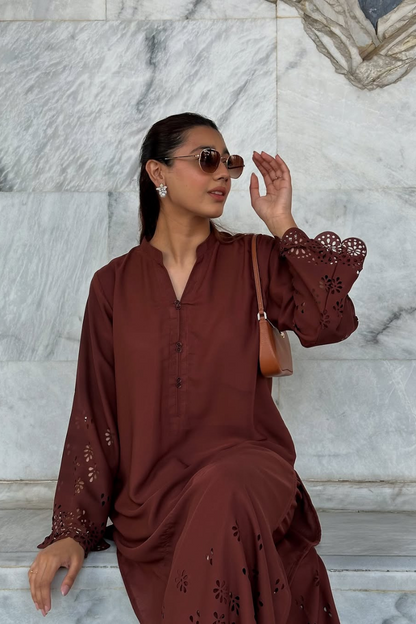 Chocolate Brown Cutwork Set