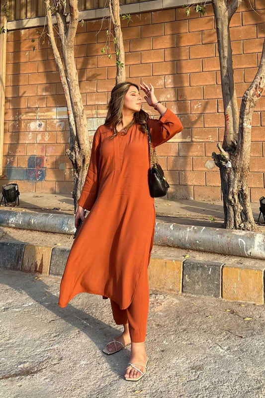 Orange V-neck Set
