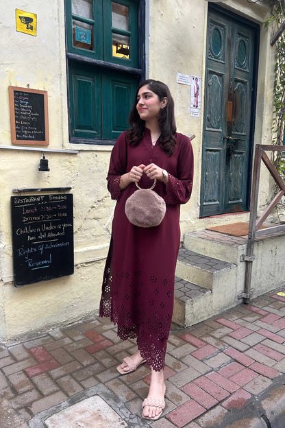 Maroon Cutwork Set