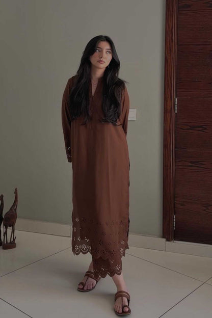 Chocolate Brown Cutwork Set