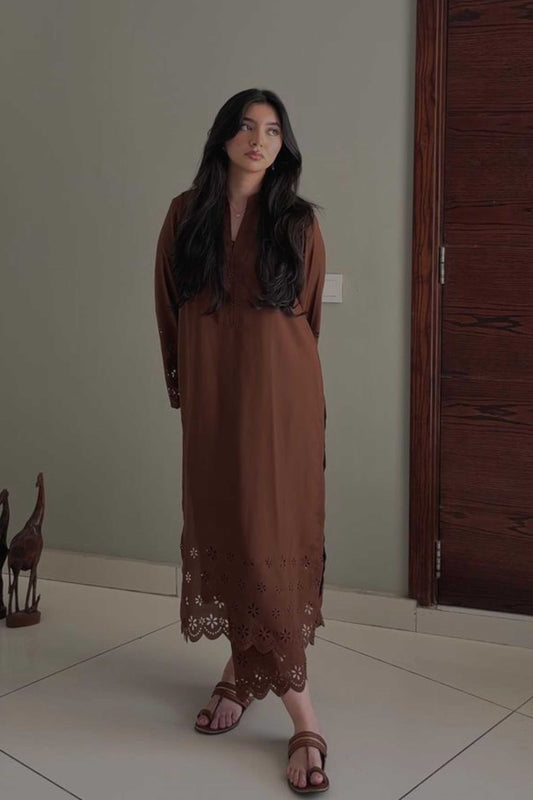 Chocolate Brown Cutwork Set