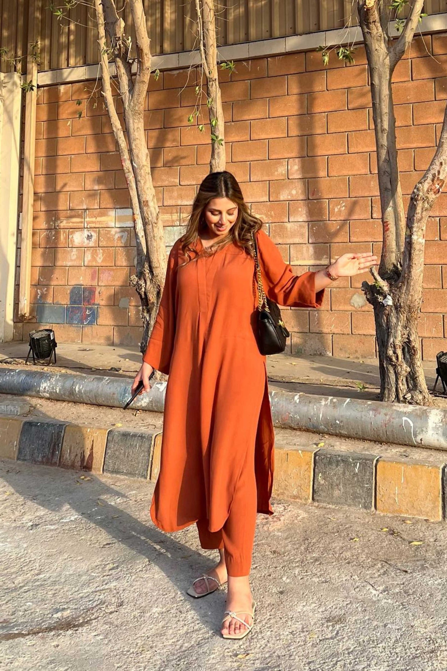 Orange V-neck Set