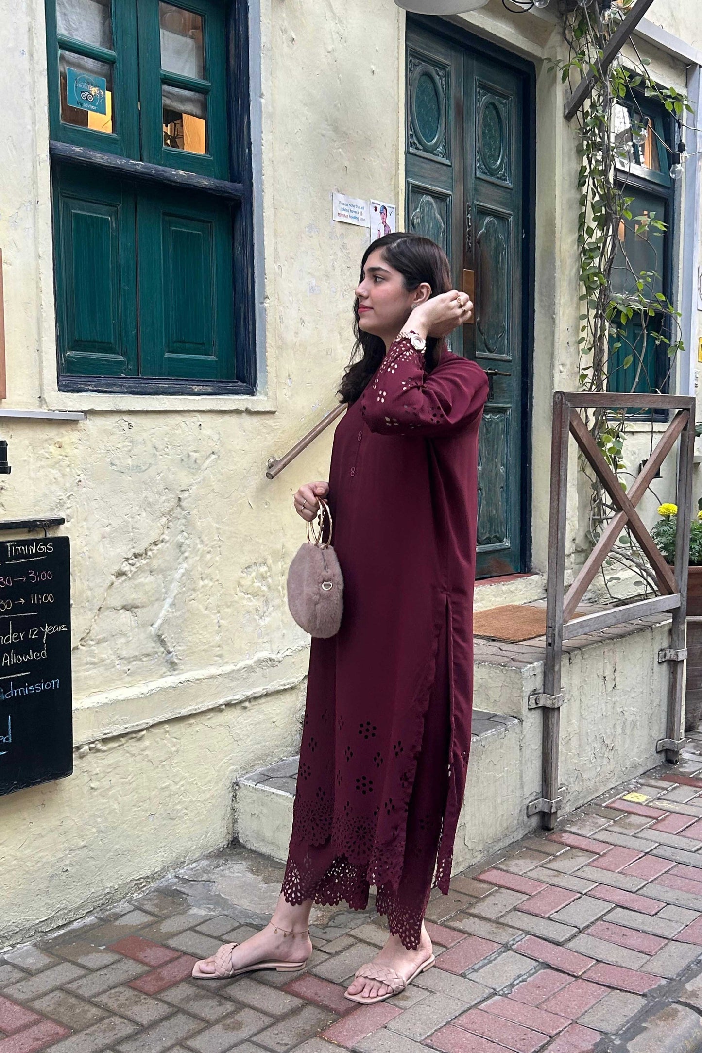 Maroon Cutwork Set