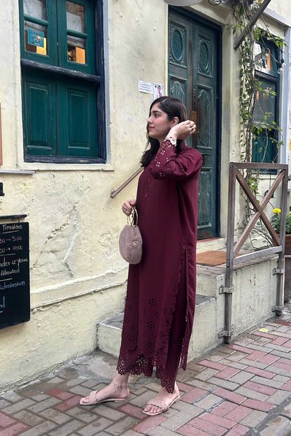 Maroon Cutwork Set