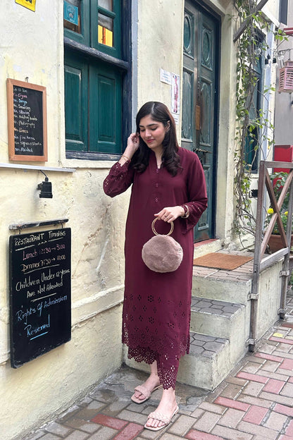 Maroon Cutwork Set