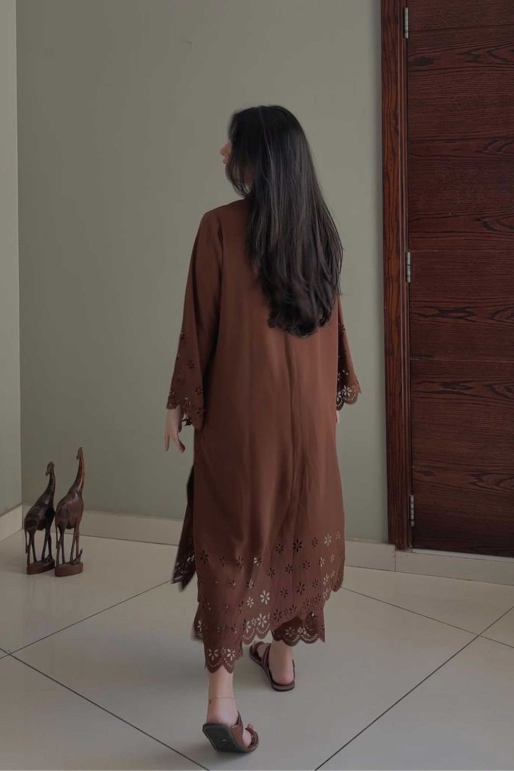 Chocolate Brown Cutwork Set