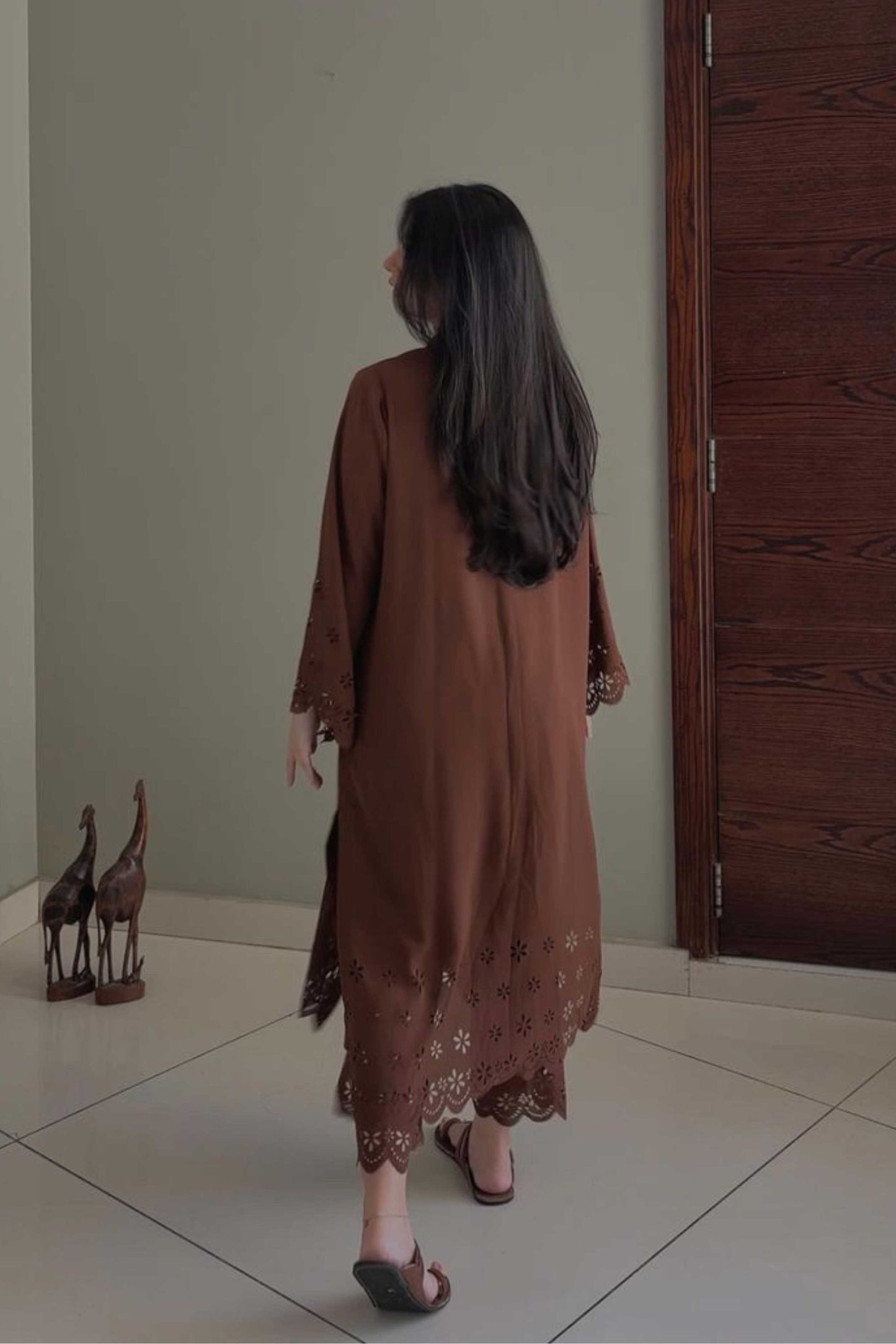 Chocolate Brown Cutwork Set