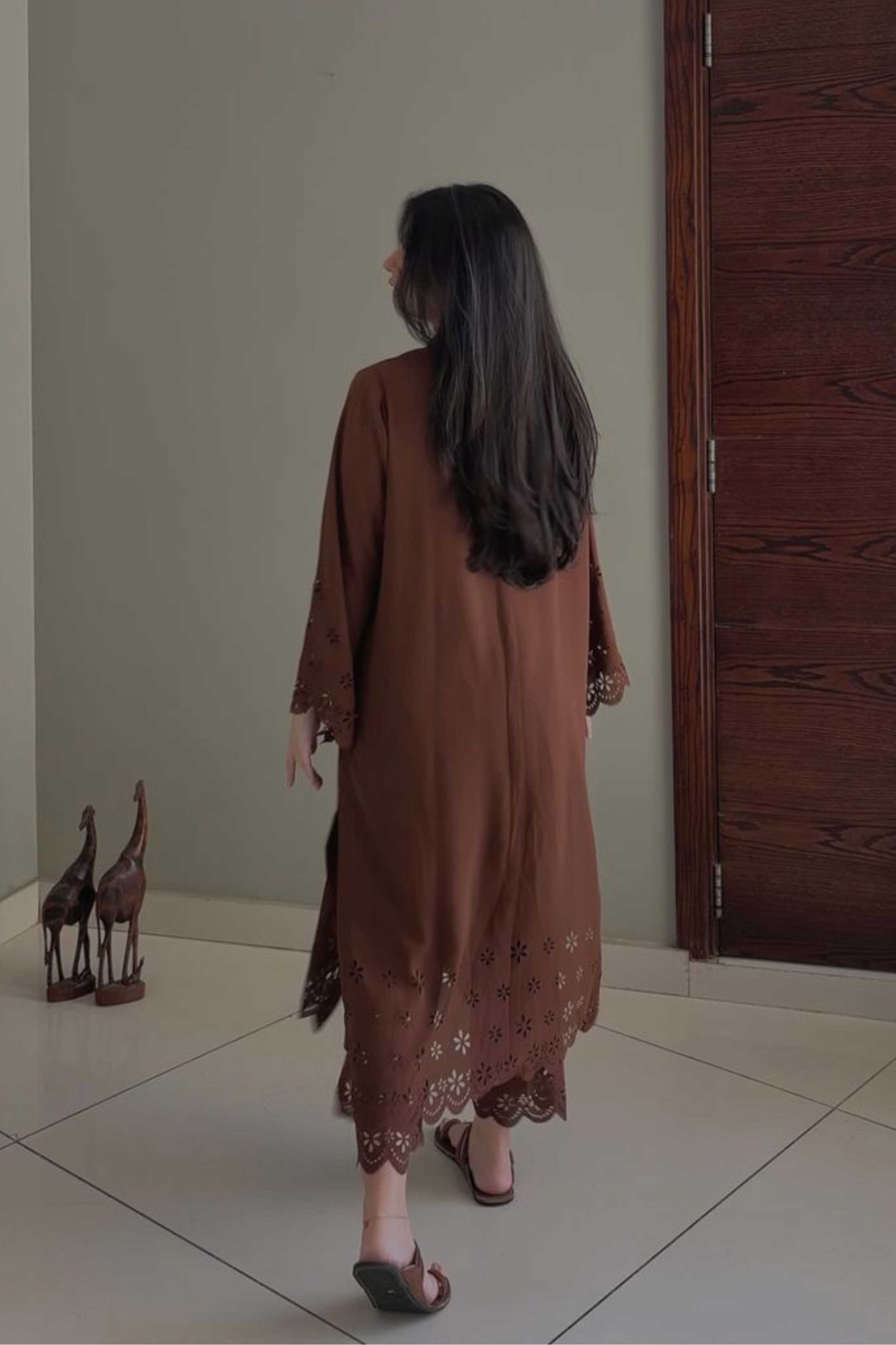 Chocolate Brown Cutwork Set